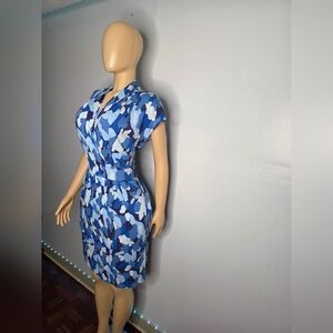 Neda Women's Blue Camouflage sleeveless wrap front dress size XL